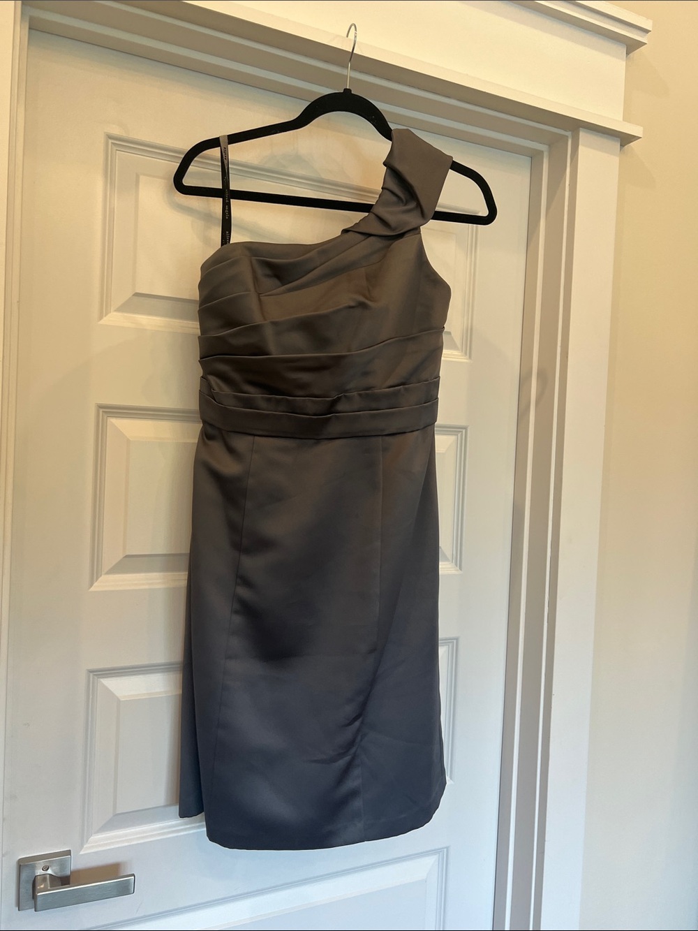 Alfred Angelo One-Shoulder Charcoal Grey Satin Cocktail Dress